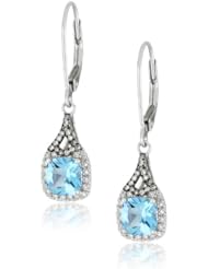Badgley Mischka Fine Jewelry White and Champagne Diamonds Cushion Cut Blue Topaz Earrings