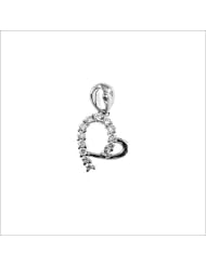 14k White Gold, Heart Pendant Charm Lab Created Gems 10mm Wide