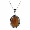 Genuine Tiger Eye Stone Twisted Sterling Silver Border Oval Pendant
