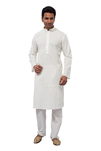 Manyavar Mens Indian Wedding Sherwani Ethnic Kurta Set Xl White