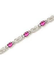 14K White Gold Oval Pink Topaz Bracelet