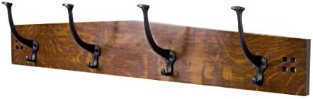 Coat Rack 30 Inch 4 Large Cast Iron Hook Craftsman Style in Quartersawn White Oak