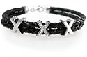14K White Gold Stationary "XXX" Design, Set on a 7 1/4" Black Braided Leather Bracelet, Enhanced with Pave Set Diamonds and a 14K White Gold Clasp.