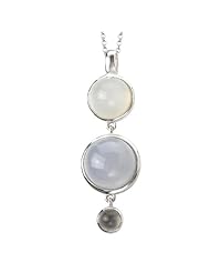 925 Sterling Silver Round Cabochon Chalcedony & Moonstone Pendant