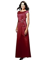 Modest A-line Short Sleeves  Bateau Neck Natural   Waistline Satin  Dress With Rhinestones and a Sash 