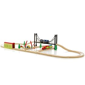 Nuchi Wooden Railway ~ 38-piece Large Set with Bridge by Nuchi