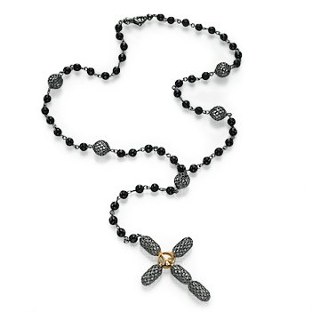 Black Onyx and Gold Rosary Necklace