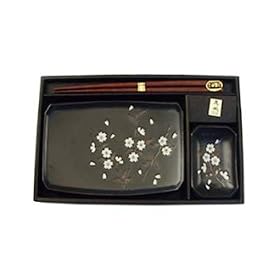 2 pcs Japanese Sushi Plate Set in Black