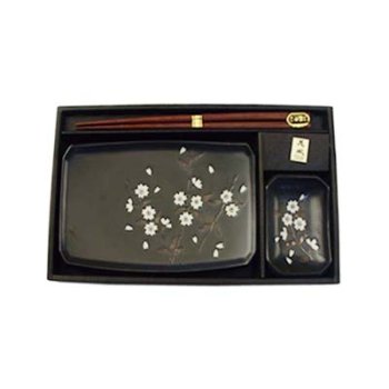 2 pcs Japanese Sushi Plate Set in Black by Khafuh Japan