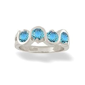 14K White Gold Genuine Round Blue Topaz Ring by Jewels For Me