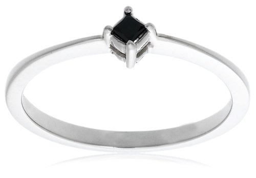 10k White Gold Princess-Cut Black Diamond Ring (.07 cttw)