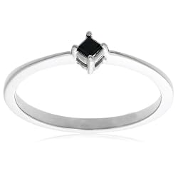 10k White Gold Princess-Cut Black Diamond Ring (.07 cttw)