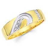 14K Yellow and White 2 Two Tone Gold Mens Round-cut Diamond Wedding Ring Band (0.05 CTW., G-H Color, SI1-2 Clarity)