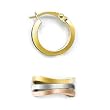 14k Three Tone Rose White and Yellow Gold Hoop Earrings