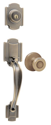 Kwikset 687FNxT 5 CP Maximum Security Farmington Lever Combo Kit, Antique Brass