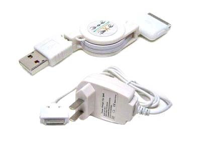 Cables4PC COMBO SET HOME/WALL CHARGER+USB CABLE FOR IPOD NANO / Touch / MINI / VIDEO 5G 30GB 60GB / Iphone
