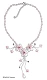 Rose quartz and garnet choker, 'Floral Cascade' 4.3 W 3.5 L