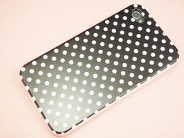 【iPhone4用 携帯ケース（TPU特殊印刷カバー）】UV059 ドット柄ブラック×ホワイト