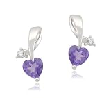 10k White Gold Heart Amethyst Diamond Earrings (0.01 cttw, I-J Color, I2-3 Clarity)
