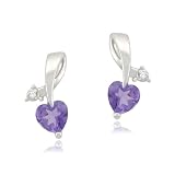 10k White Gold Heart Amethyst Diamond Earrings (0.01 cttw, I-J Color, I2-3 Clarity)
