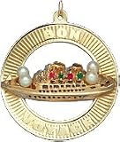 Bon Voyage Cruise Ship on Open Disc, 14K Gold Charm