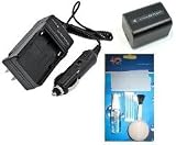 Superior Quality Replacement Battery PLUS Mini Battery Travel Charger for Specific Digital Camera and Camcorder Models / Compatible with Sony NP-FH70, AC-VQH10, Sony DCR Series: DVD103, DVD105, DVD108, DVD203, DVD205, DVD305, DVD308, DVD403, DVD405, DVD408, DVD505, HC65, HC85, HC96, SR100, SR200, SR300, SR40, SR42, SR60, SR62, SR80, SR82, HDR-HC3, HDR-HC5, HDR-HC7, HDR-UX5, HDR-UX7 - Includes Car Adapter and Camera/Lens Cleaning Kit