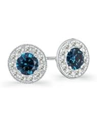 1 ct Enhanced Solitaire Blue Diamond Stud Earrings in White Gold Quality Best