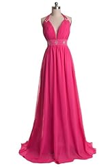 V-neck Halter 2014 Chiffon Empire   Waistline Evening Dress 