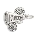 Cheerleading Megaphone with Pom Poms Charm Sterling Silver