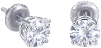 14k White-gold Pair 6.50mm each (2 CT TW) Round Moissanite Stud Earings by Vicky K Designs