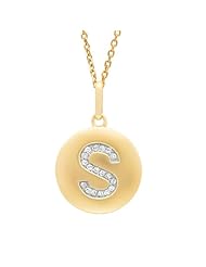 14K Gold over Sterling Silver 0.08ct TDW Diamond Round Initial S Disc Pendant (H-I, I2-I3)