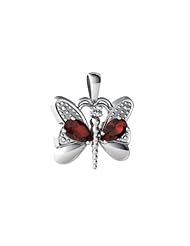 Genuine Garnet 14kt White Gold Butterfly Pendant