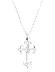 VINANI brand Germany 925 Sterling Silver Women Pendant Cross shiny with Fleur de Lis Knight & Cable Link Chain Necklace AKK-T