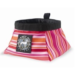 Planet Dog Large Travel Food and Water Bowl Pink Stripe