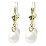 14K yellow gold White dangle Freshwater cultured pearl earrings