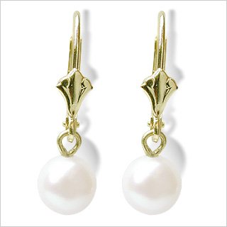 14K yellow gold White dangle Freshwater cultured pearl earrings