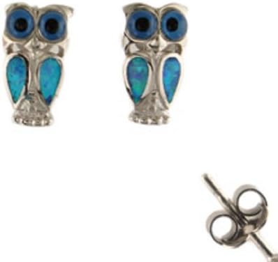 Sterling Silver Owl and Opal Earrings(12mm)