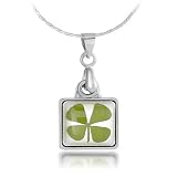 Chuvora Real Irish Four Leaf Clover, Symbol of Good Luck, Small Square Pendant Necklace
