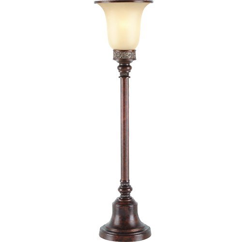 Royce Lighting Bob Mackie Style 1-Light Torchiere Table Lamp   Palladio Finish with Glass Shade with Trim