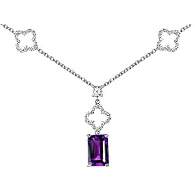 3.86 cttw 925 Sterling Silver Emerald Cut Created Amethyst Necklace by
