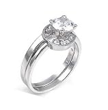 Sterling Silver Engagement 2 Set Ring with Cubic Zirconia - Size: 5-9