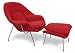 Lexington Modern Eero Saarinen Style Womb Chair and Ottoman Set, Red