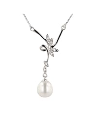 Sterling Silver Freshwater Cultured Pearl Floral Chain and Cubic Zirconia Necklace, 16.25+1.25" Extender