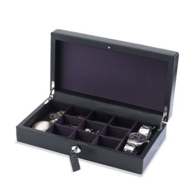 Larger sized black leather storage box (watches, cufflinks, rings etc) from Wolf Design