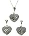 Sterling Silver Marcasite Heart Pendant and Earring Set