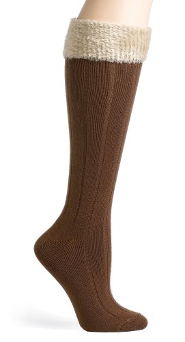 HUE Women's Tipped Faux Shearling Knee Sock
