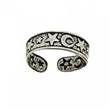 Sterling Silver Adjustable Toe Ring Sun, Moon & Stars