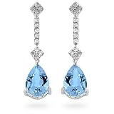 14k White Gold Teardrop Aqua Diamond Earrings