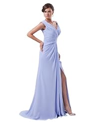 V-neck Chiffon/Satin Sheath Sleeveless  Dress with a Brush/Sweep Train 
