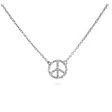Eve's Addiction Sparkling Sterling Silver Petite CZ Peace Sign Necklace
